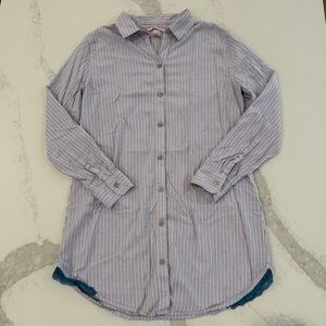 Victorias Secret Striped Long Sleeve ButtonUp Sleep Shirt Womens Small Lace Trim